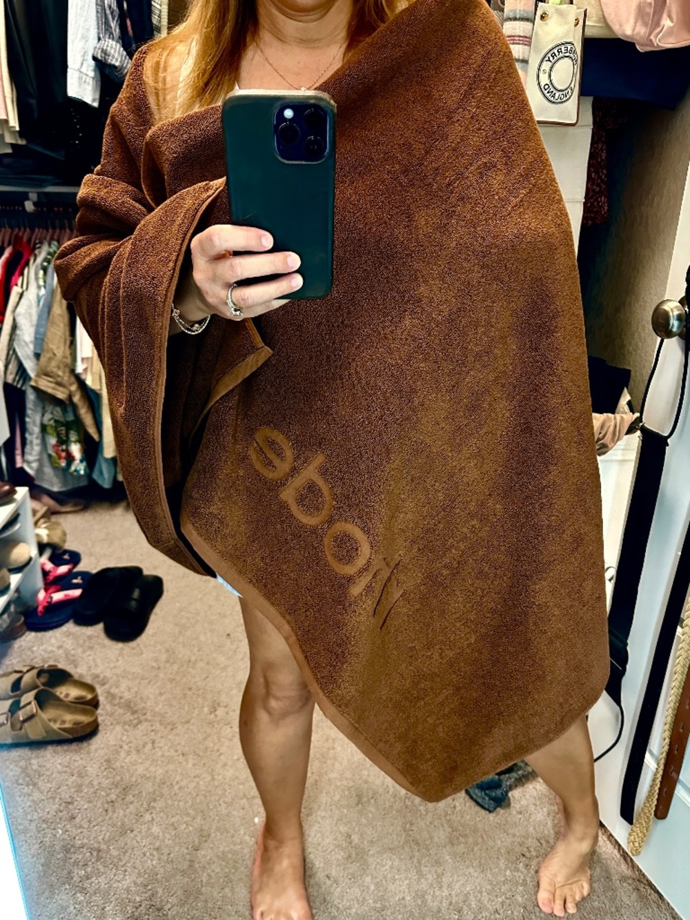 RHODE LIMITED EDITION NEW Brown Bronze Terry Cloth Towel with Embossed Logo